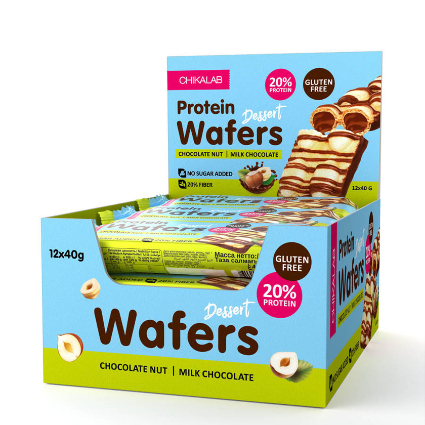 CHIKALAB Protein Wafers Dessert Milk Chocolate (Pack of 12 Bars)