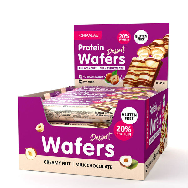 CHIKALAB Protein Wafers Dessert Milk Chocolate (Pack of 12 Bars)